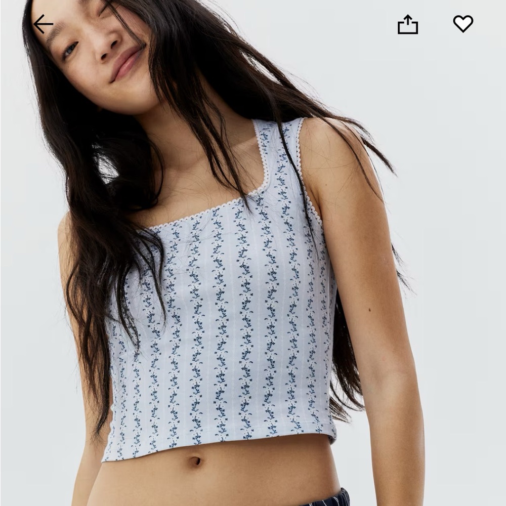 Blue Floral Crop Top and Striped Pants Set